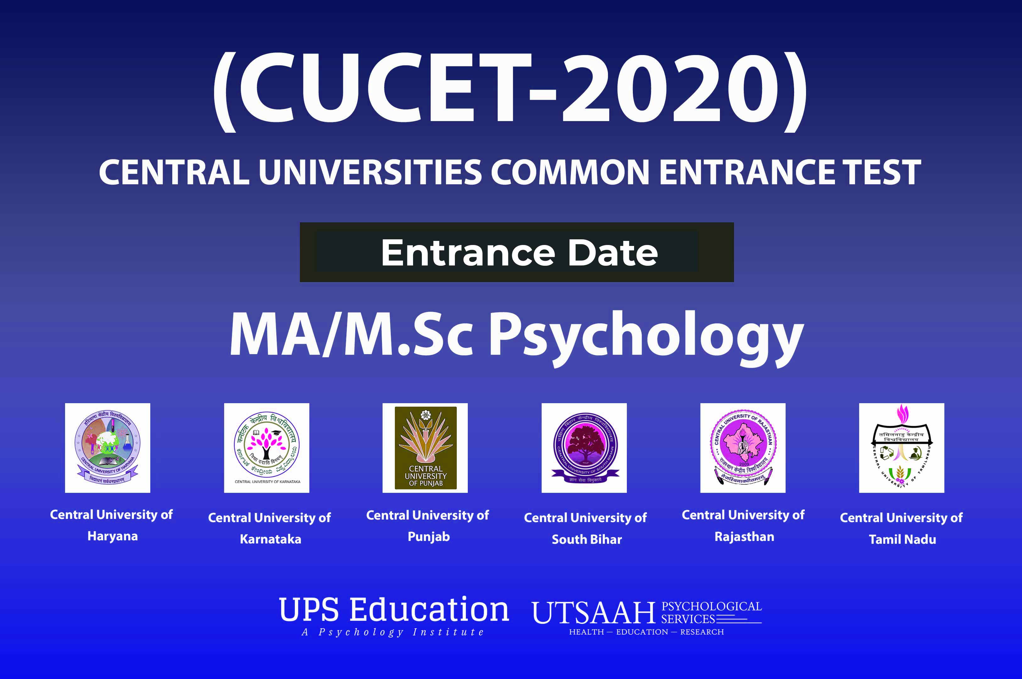 Central Universities (CUCET-20) MA Psychology Entrance Date out