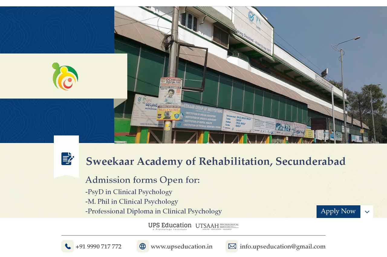 PDCP, PsyD | M.Phil in Clinical Psychology Admission Open at Sweekaar Academy of Rehabilitation Secunderabad –UPS Education